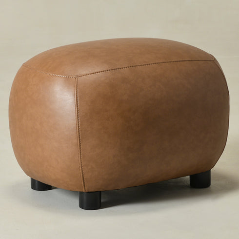Elmer Faux Leather Ottoman – Round Camel Ottoman | Decorative Ottoman | Kinwell Furniture | Modern Faux Leather Furniture